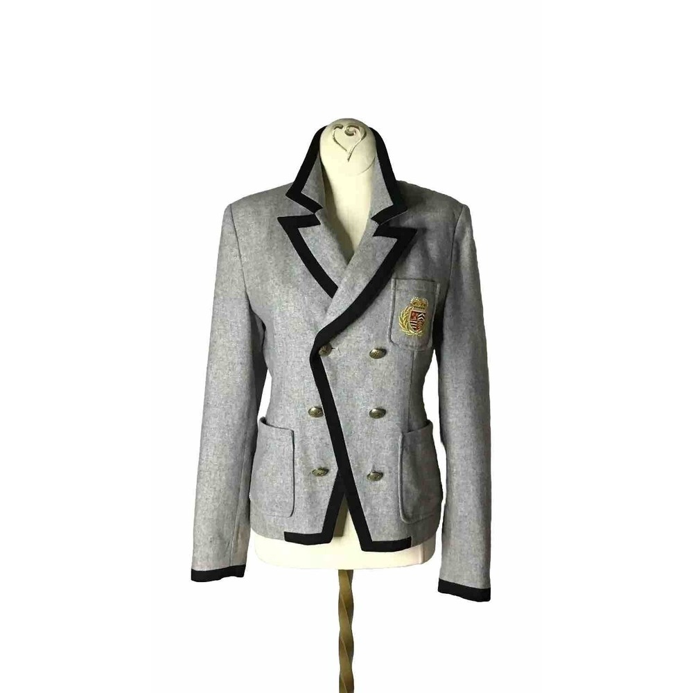 Priorities Womens Gray 6 Piece Button‎ Front Double Breasted Peak Blazer Size S